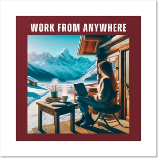 Work From Anywhere - Woman in Mountains and Snow Posters and Art